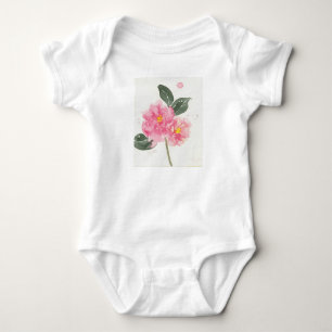 Body T-shirt bébé blanc avec camélia rose