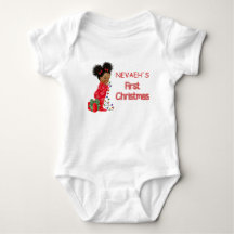 T-shirt de premier Noël de bébé fille afro-américa