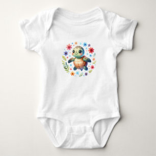 Body Tortue de mer bébé mignonne avec des fleurs Anim