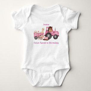 Body Tracteur rose adorable et remorque avec animaux de