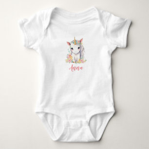 Body Unicorne rose aquarelle fille