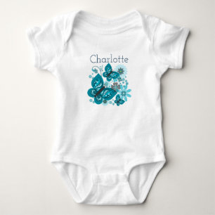 Body Veste à papillons et fleurs (bleu)