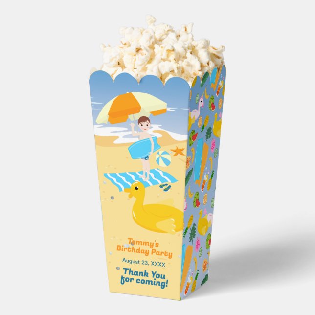 Bodyboard boy fun beach birthday party favor box (Popped)