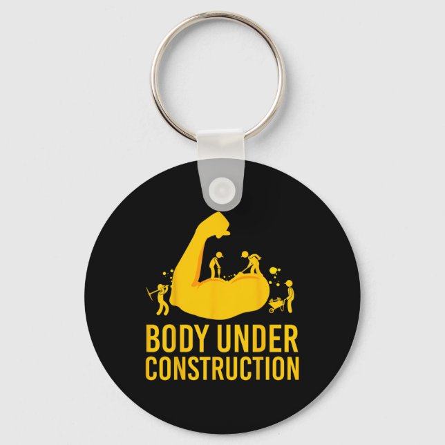 Bodybuilder Body Under Construction Funny Gym Body Keychain (Front)