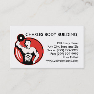bodybuilder lifting  dumbbell weights business card