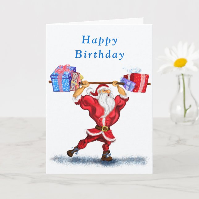 Bodybuilder Père Noël avec cadeau amusant carte d' (Petite plante)