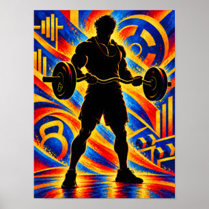 Bodybuilder Performing a Barbell Curl Silhouette Poster