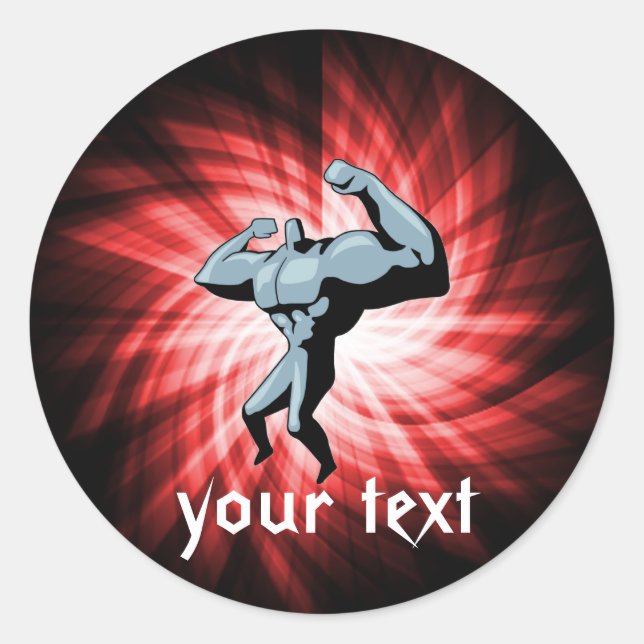 Bodybuilder; red classic round sticker (Front)