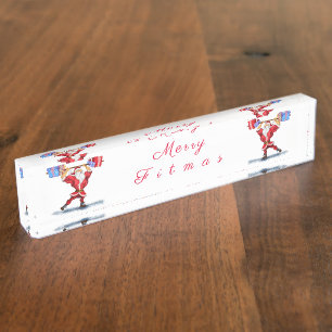 Bodybuilder Santa Claus with Christmas Gifts - Fun Nameplate