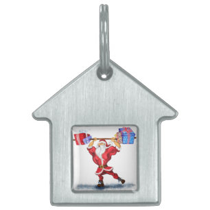 Bodybuilder Santa Claus with Christmas Gifts - Fun Pet ID Tag