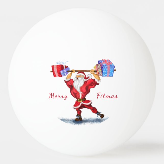 Bodybuilder Santa Claus with Christmas Gifts - Fun Ping Pong Ball (Front)