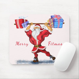 Bodybuilder Santa Claus with Christmas Gifts Funny Mouse Pad