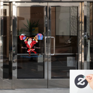 Bodybuilder Santa Claus with Christmas Gifts Funny Window Cling