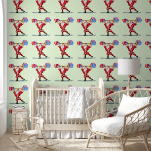 Bodybuilder Santa Claus with Gift Funny Christmas Wallpaper