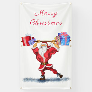 Bodybuilder Santa Funny Christmas Banner