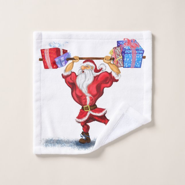  Bodybuilder Santa Funny Christmas Bath Towel Set (Wash Cloth)