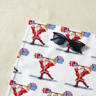 Bodybuilder Santa Funny Christmas Beach Towel