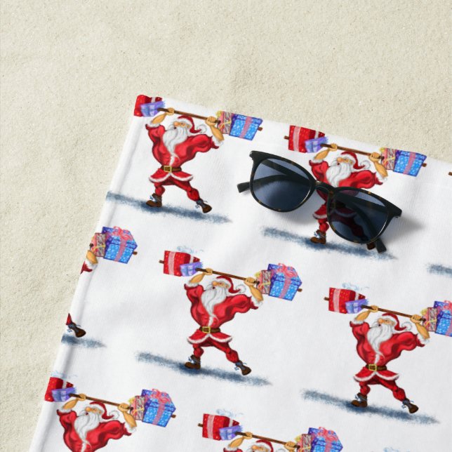Bodybuilder Santa Funny Christmas Beach Towel (In Situ)
