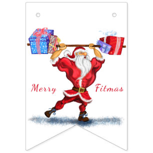 Bodybuilder Santa Funny Christmas Bunting Flags