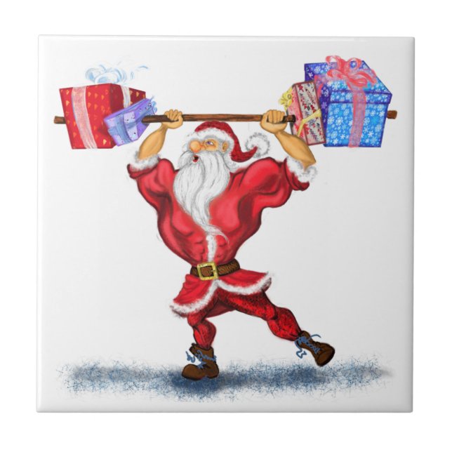 Bodybuilder Santa Funny Christmas Ceramic Tile (Front)