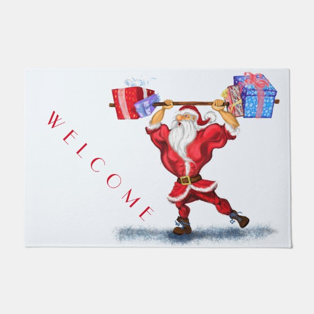 Bodybuilder Santa Funny Christmas Doormat (Front)