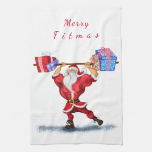 Bodybuilder Santa Funny Christmas Kitchen Towel
