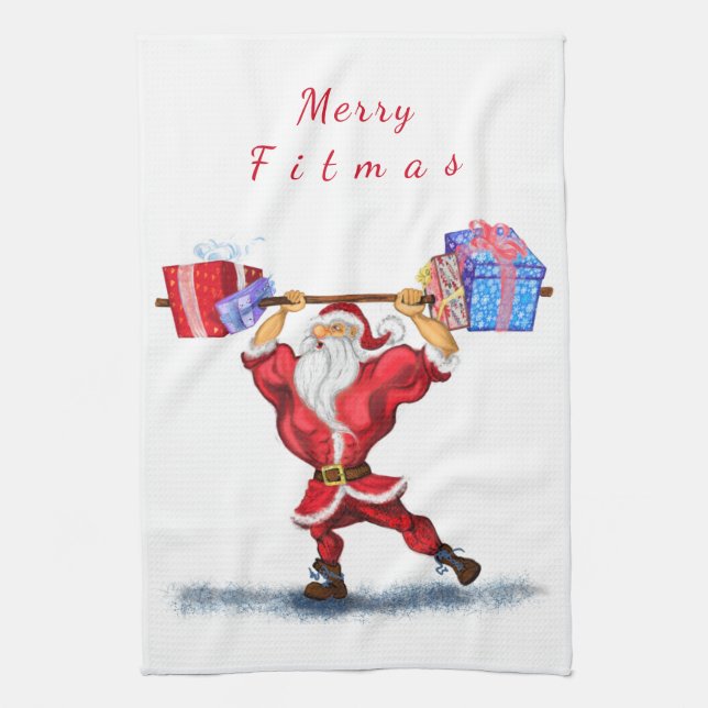 Bodybuilder Santa Funny Christmas Kitchen Towel (Vertical)