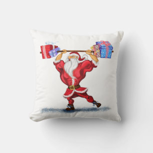 Bodybuilder Santa Funny Christmas Throw Pillow