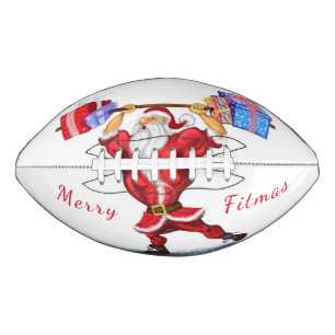 Bodybuilder Santa with Christmas Gift Football
