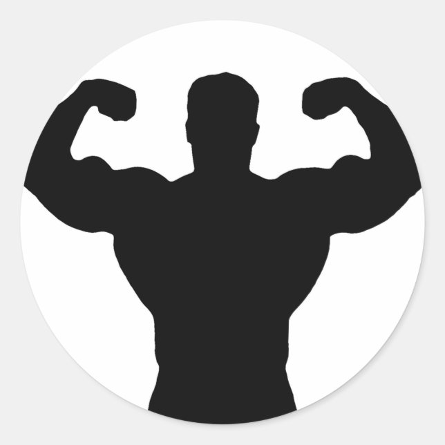 bodybuilder silhouette classic round sticker (Front)