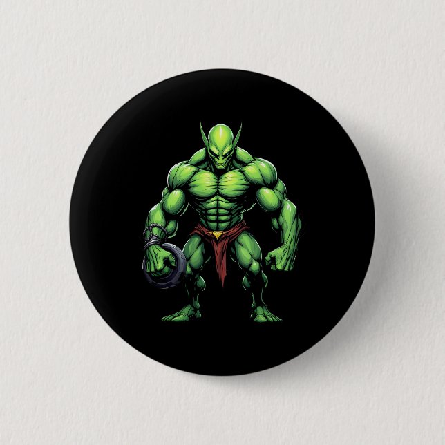 Bodybuilding Alien Tee Funny Gym Design Ufo Weight 2 Inch Round Button (Front)