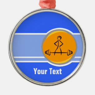 Bodybuilding; blue & orange metal ornament