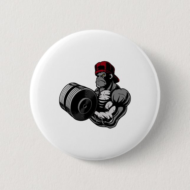 Bodybuilding Gorilla Workout Gym Strength Training 2 Inch Round Button (Front)