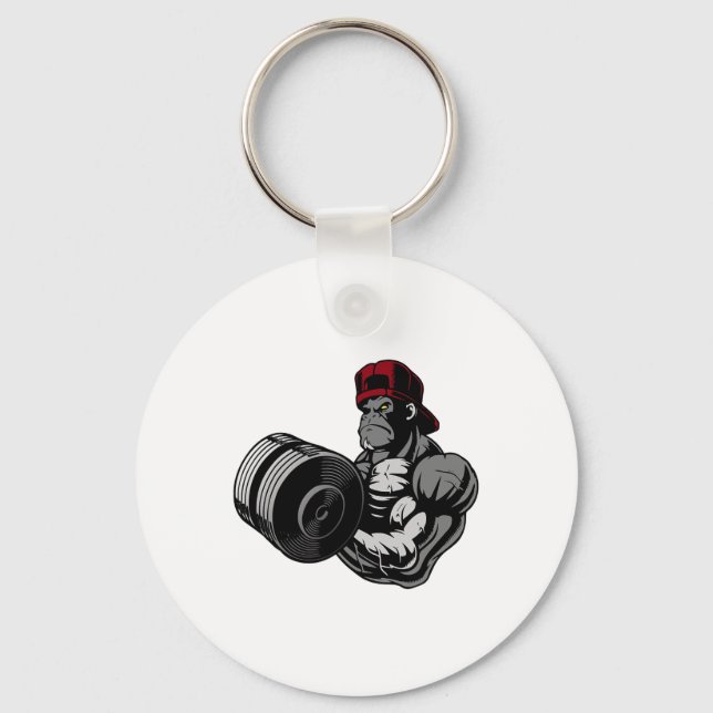 Bodybuilding Gorilla Workout Gym Strength Training Keychain (Front)