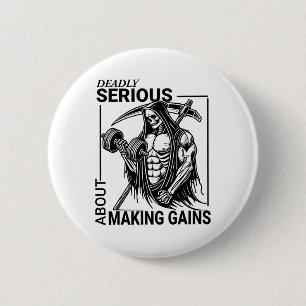 Bodybuilding Grim Reaper Skeleton Gym Gains Motiva 2 Inch Round Button
