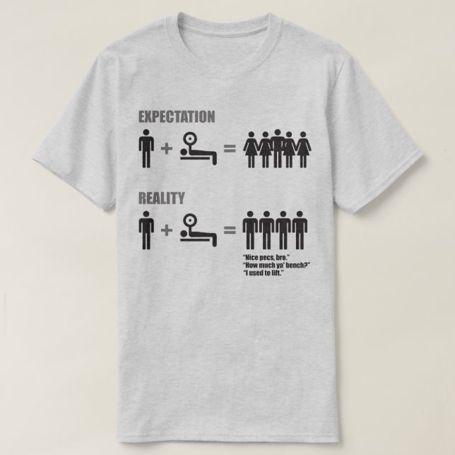 Bodybuilding Humour - Expectation vs Reality T-Shirt (Design Front)