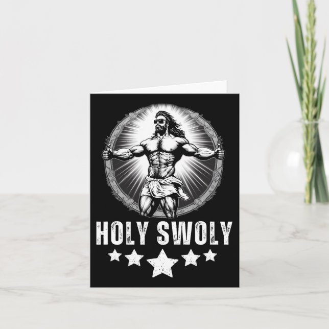 Bodybuilding Jesus Fitness Holy Swoly Funny Gym 1  Card (Front)