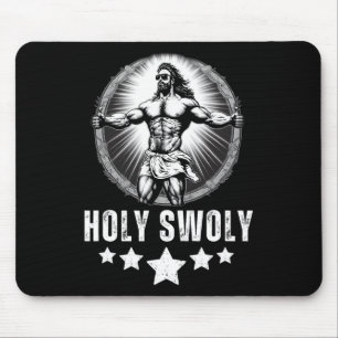 Bodybuilding Jesus Fitness Holy Swoly Funny Gym 1  Mouse Pad