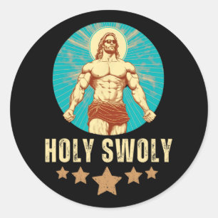 Bodybuilding Jesus Fitness Holy Swoly Funny Gym  Classic Round Sticker