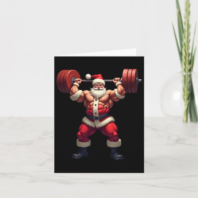Bodybuilding Santa Claus Bodybuilder Christmas Gym Card (Front)