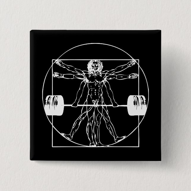 Bodybuilding - Vitruvian Barbell Man 2 Inch Square Button (Front)
