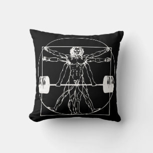Bodybuilding - Vitruvian Barbell Man Throw Pillow