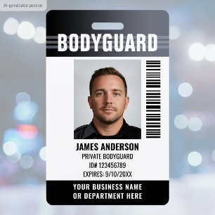 Bodyguard Security Guard ID Photo Logo Grey Custom Badge