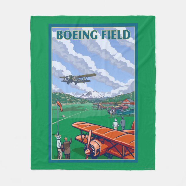 Boeing Field Vintage Travel Poster Fleece Blanket (Front)