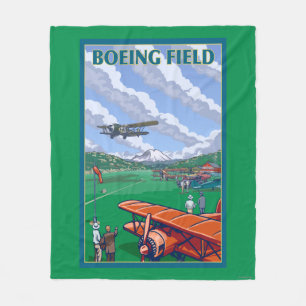 Boeing Field Vintage Travel Poster Fleece Blanket