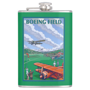Boeing Field Vintage Travel Poster Hip Flask