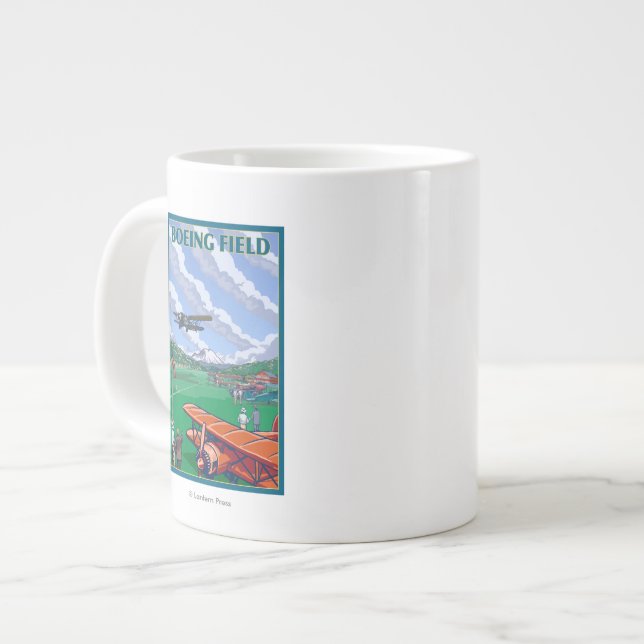 Boeing Field Vintage Travel Poster Large Coffee Mug (Front Left)