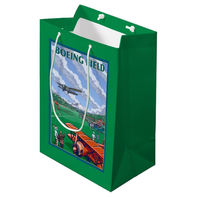 Boeing Field Vintage Travel Poster Medium Gift Bag (Front Angled)