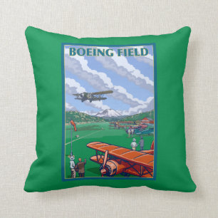 Boeing Field Vintage Travel Poster Throw Pillow