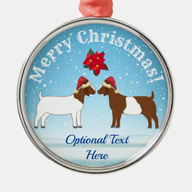 Boer Goat Christmas in the snow Metal Ornament (Front)